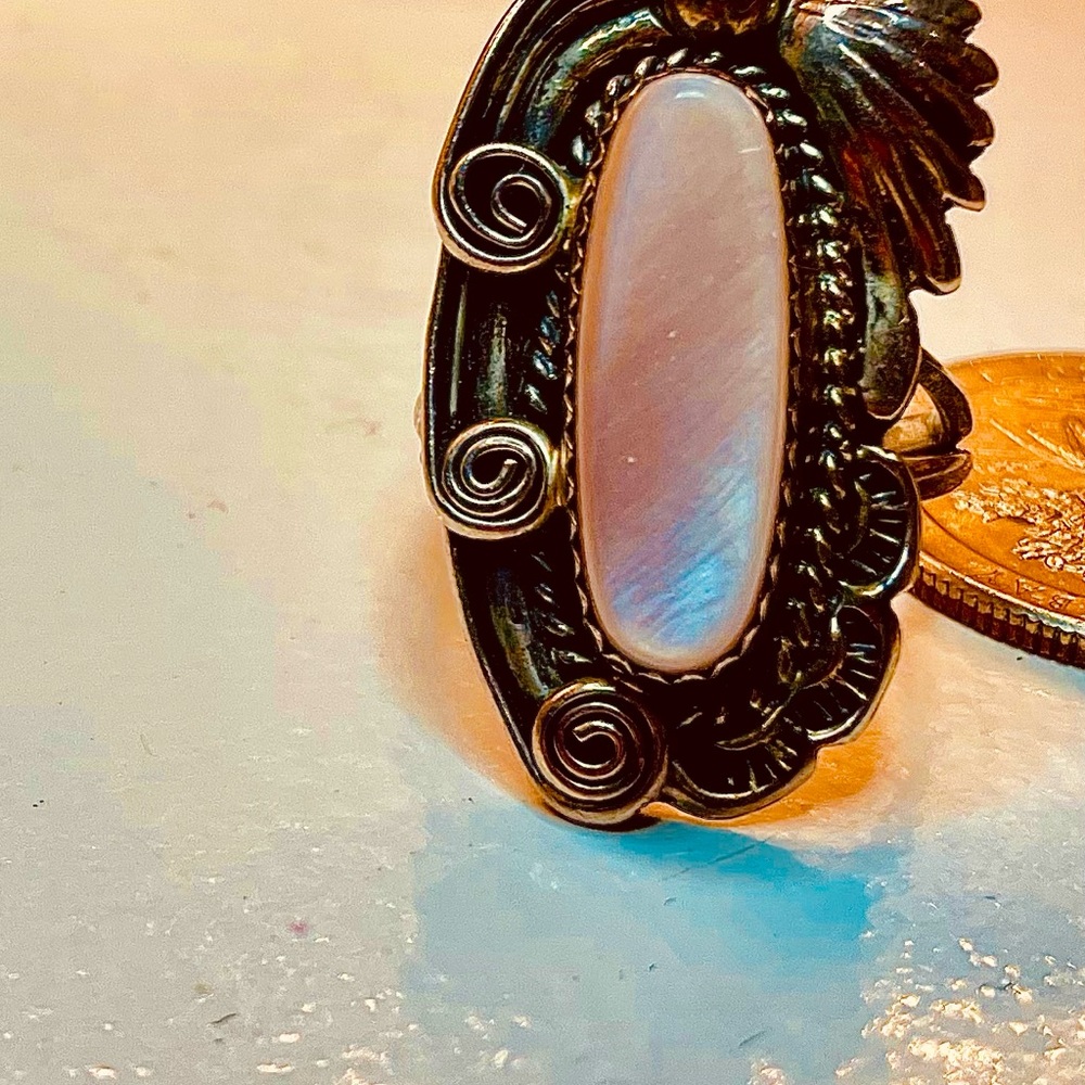 SOLD Vintage Sterling Silver Native American Pink MOP Ring
